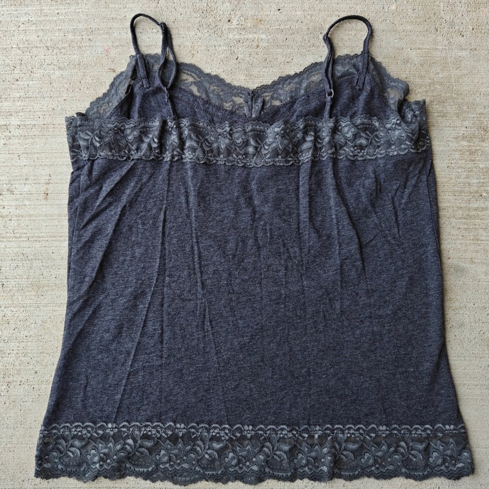 Lace Trim Cami Womens Large Charcoal Gray Layering Cotton Blend Y2k Whimsy EUC - Picture 3 of 5